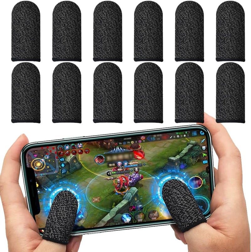 CNHIDEE Gaming Finger Sleeves | 0.15mm Silver Fiber for PUBG Mobile Touchscreen Devices | Anti-Sweat Thumb Sleeves Ergonomic Smooth, Extremely Thin Fit Ultra Breathable for COD, Free Fire Black 12PCS - Image 1